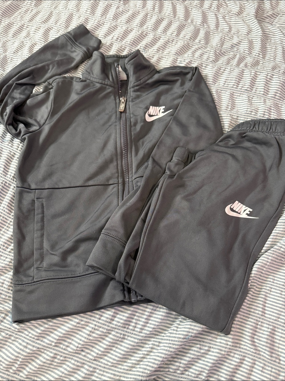 Nike Black Track Jacket and Pants with Light Pink Swoosh